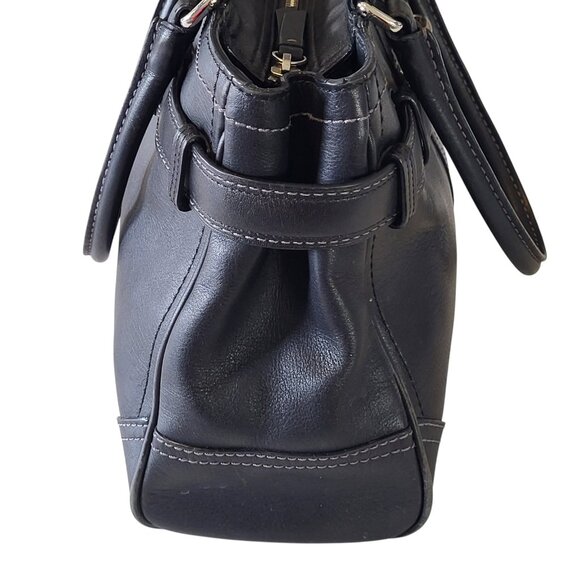 Coach Hampton Black Leather Satchel Top Double Handle Bag Dog Leash Clip F08A70 - Picture 9 of 15